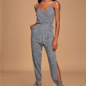 Slate blue striped jumpsuit